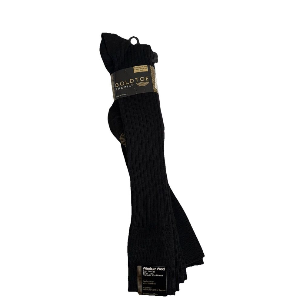 GOLD TOE PREMIER Windsor Wool Over Calf 3 Pair Black Socks